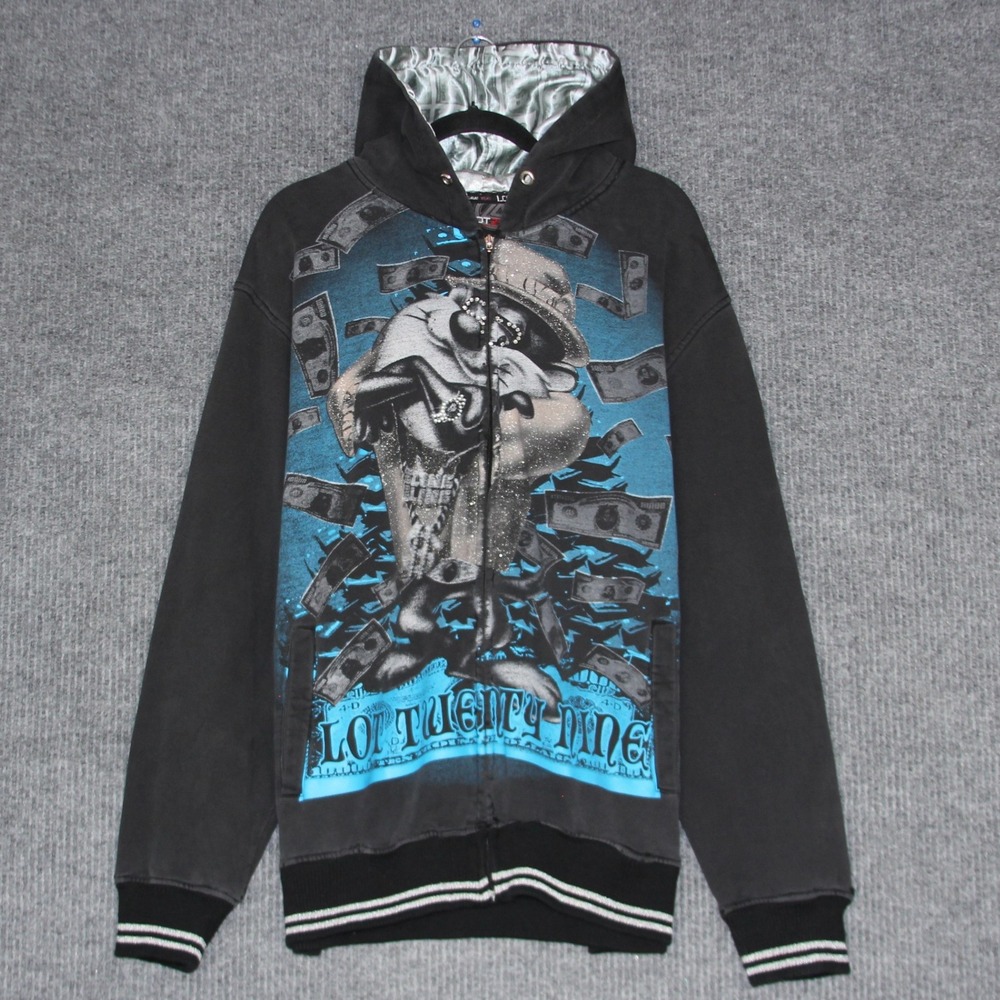 Vintage LOT 29 Looney Tunes Taz Money Graphic Full Zip Hoodie XXL Rare AOP